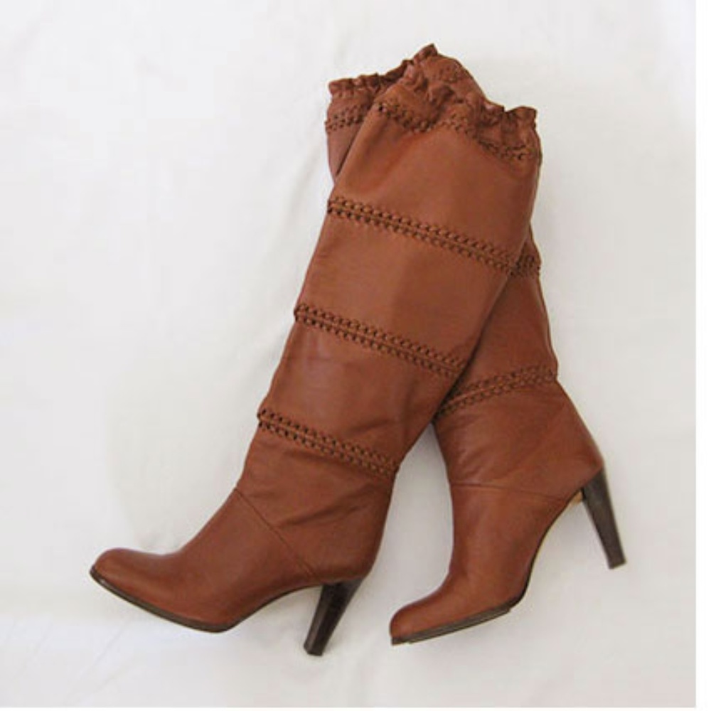 EUC COACH Caramel Cinched Knee-High Boots Size 7